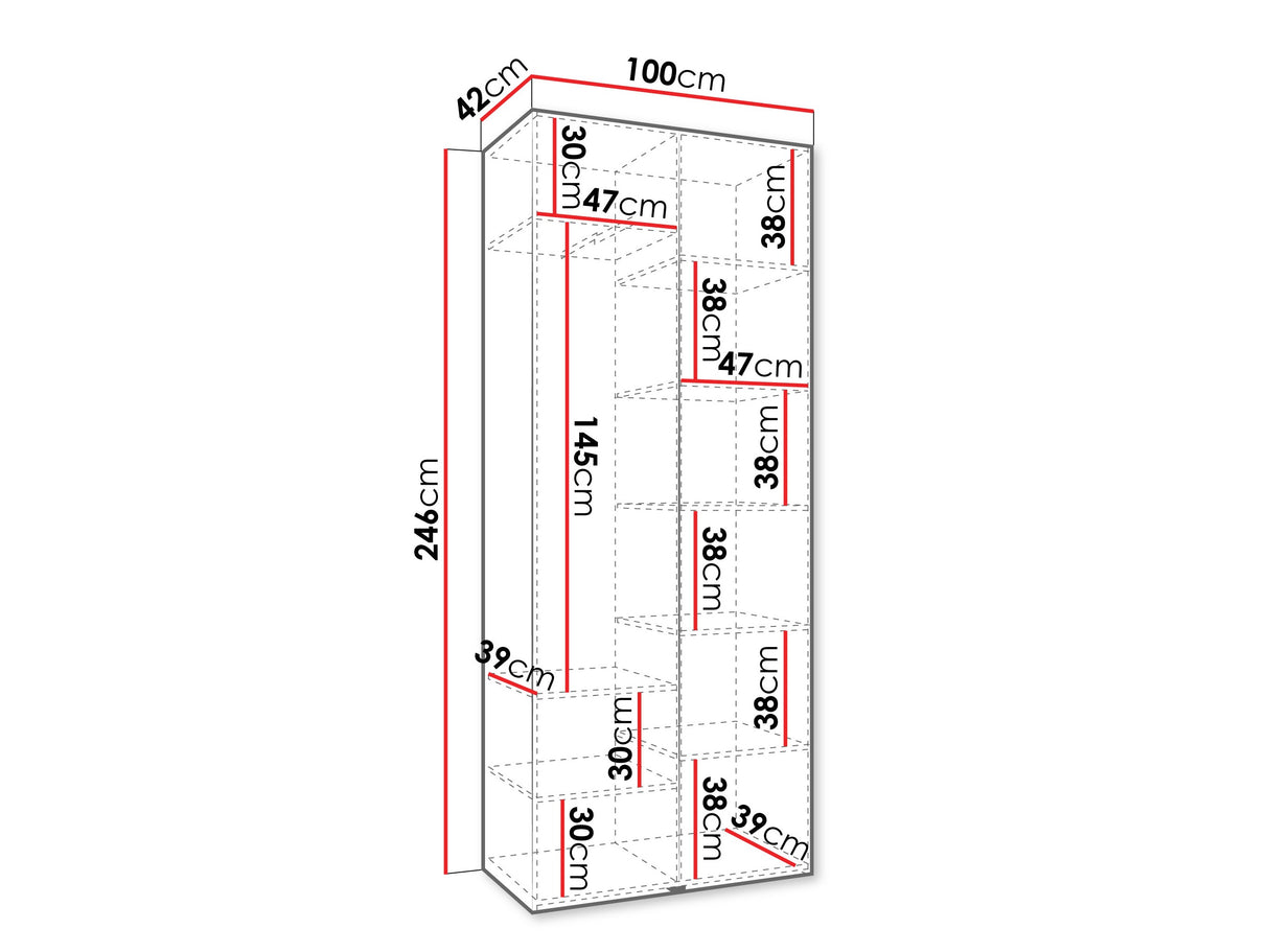 Gardróbszekrény Szafa COMO 2 100 (gł.40), Szín: Fehér, Fogantyú színe: Aranysárga, Szélesség: 100 cm, Mélység: 42 cm