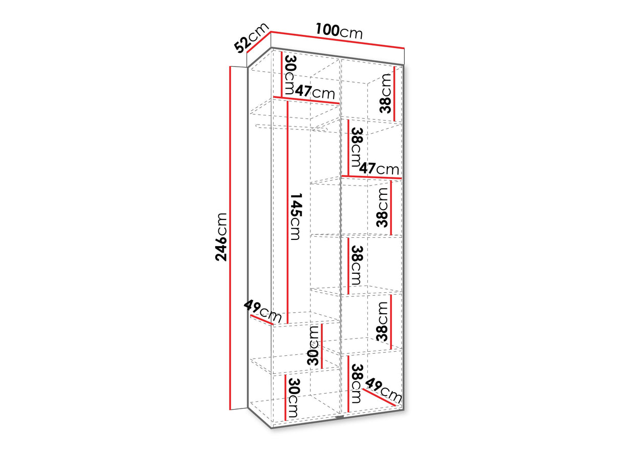 Gardróbszekrény Szafa COMO 2 100 (gł.50), Szín: Fehér, Fogantyú színe: Fekete, Szélesség: 100 cm, Mélység: 52 cm