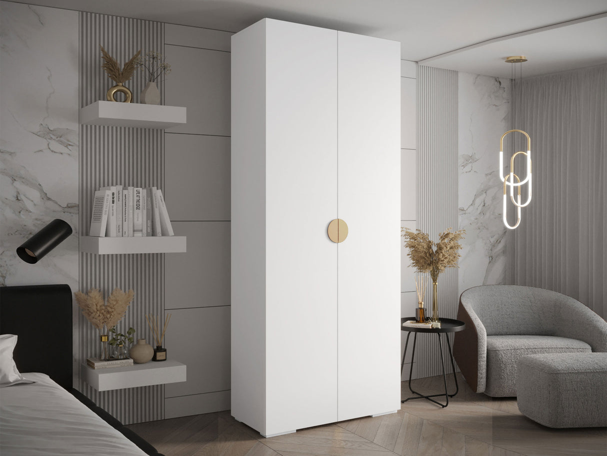 Gardróbszekrény Szafa 100 cm INOVA 4, Szín: Fehér, Fogantyú színe: Aranysárga