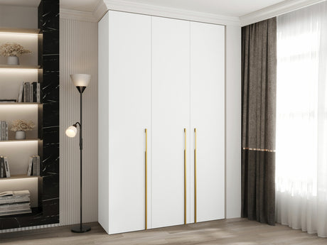 Gardróbszekrény Szafa COMO 3 120/130/140/150/160 (gł.40/50), Szín: Fehér, Fogantyú színe: Aranysárga, Szélesség: 150 cm, Mélység: 52 cm, Fiókok: Igen
