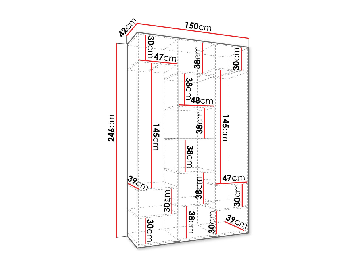 Gardróbszekrény Szafa COMO 3 120/130/140/150/160 (gł.40/50), Szín: Kasmír, Fogantyú színe: Fekete, Szélesség: 150 cm, Mélység: 42 cm, Fiókok: Nem