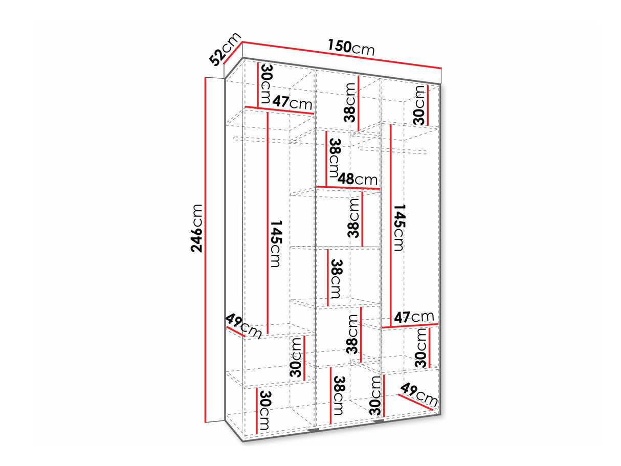 Gardróbszekrény Szafa COMO 3 120/130/140/150/160 (gł.40/50), Szín: Kasmír, Fogantyú színe: Fekete, Szélesség: 150 cm, Mélység: 52 cm, Fiókok: Nem