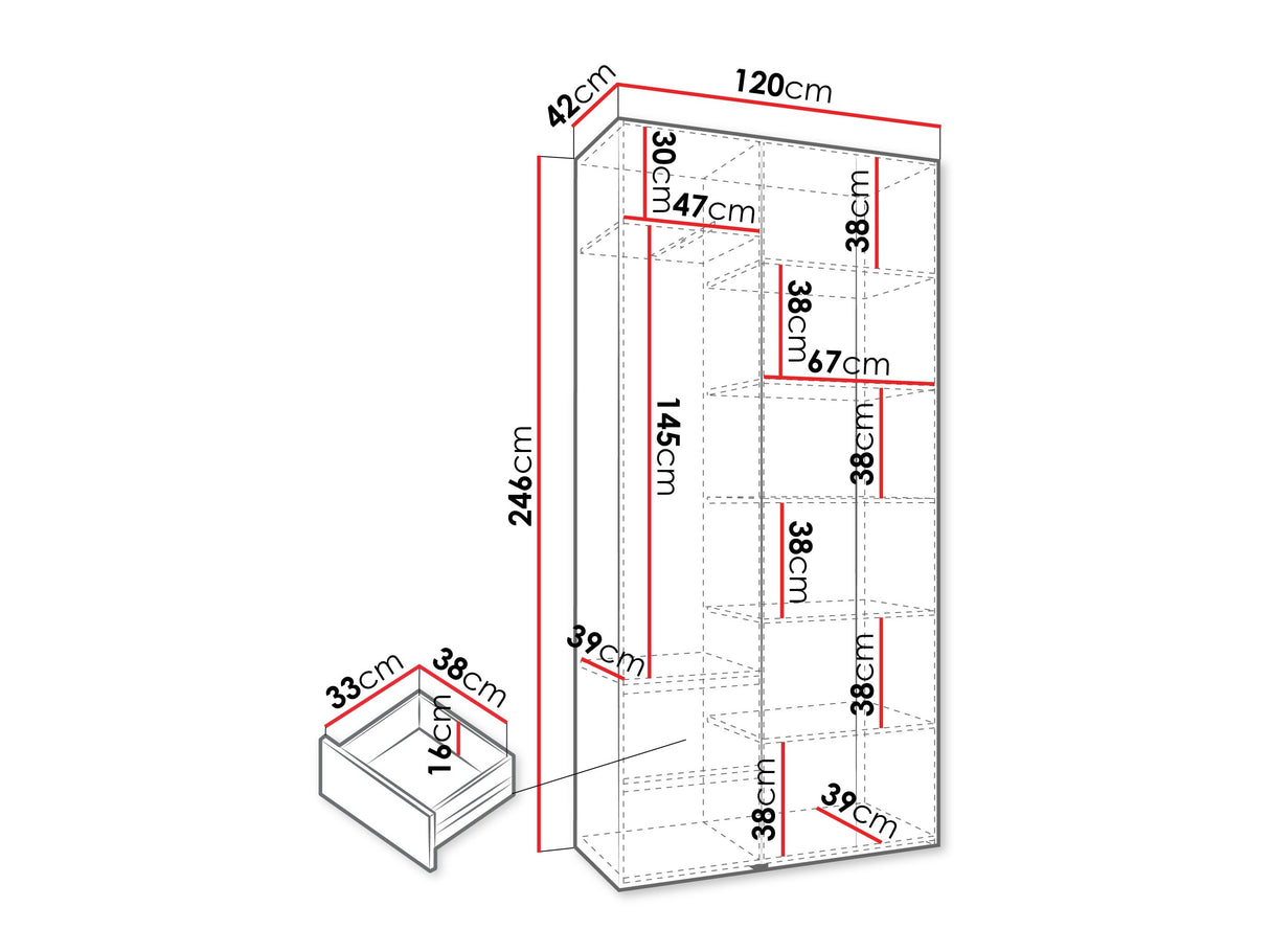 Gardróbszekrény Szafa COMO 3 120/130/140/150/160 (gł.40/50), Szín: Kasmír, Fogantyú színe: Aranysárga, Szélesség: 120 cm, Mélység: 42 cm, Fiókok: Igen