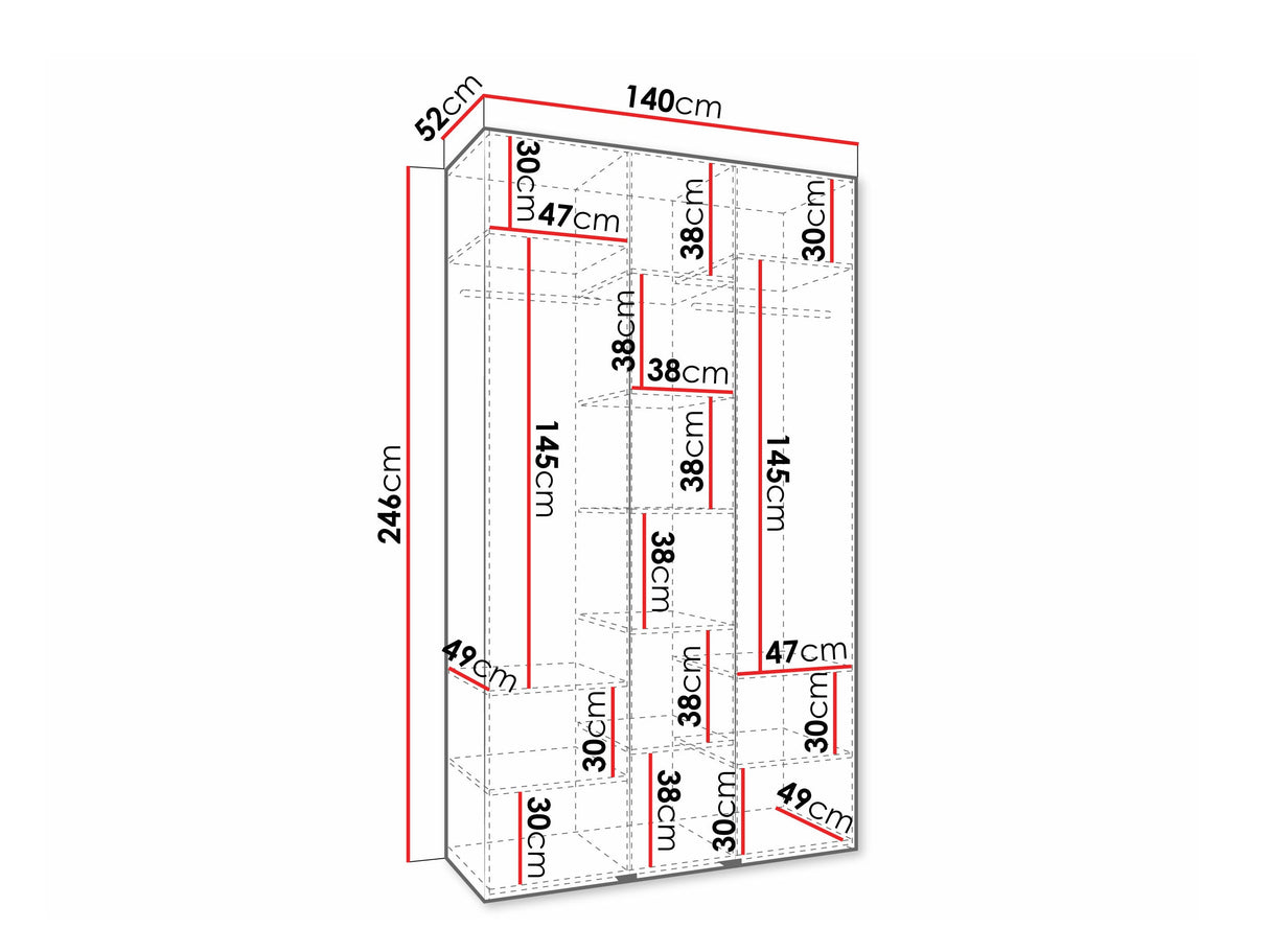Gardróbszekrény Szafa COMO 3 120/130/140/150/160 (gł.40/50), Szín: Kasmír, Fogantyú színe: Aranysárga, Szélesség: 140 cm, Mélység: 52 cm, Fiókok: Nem