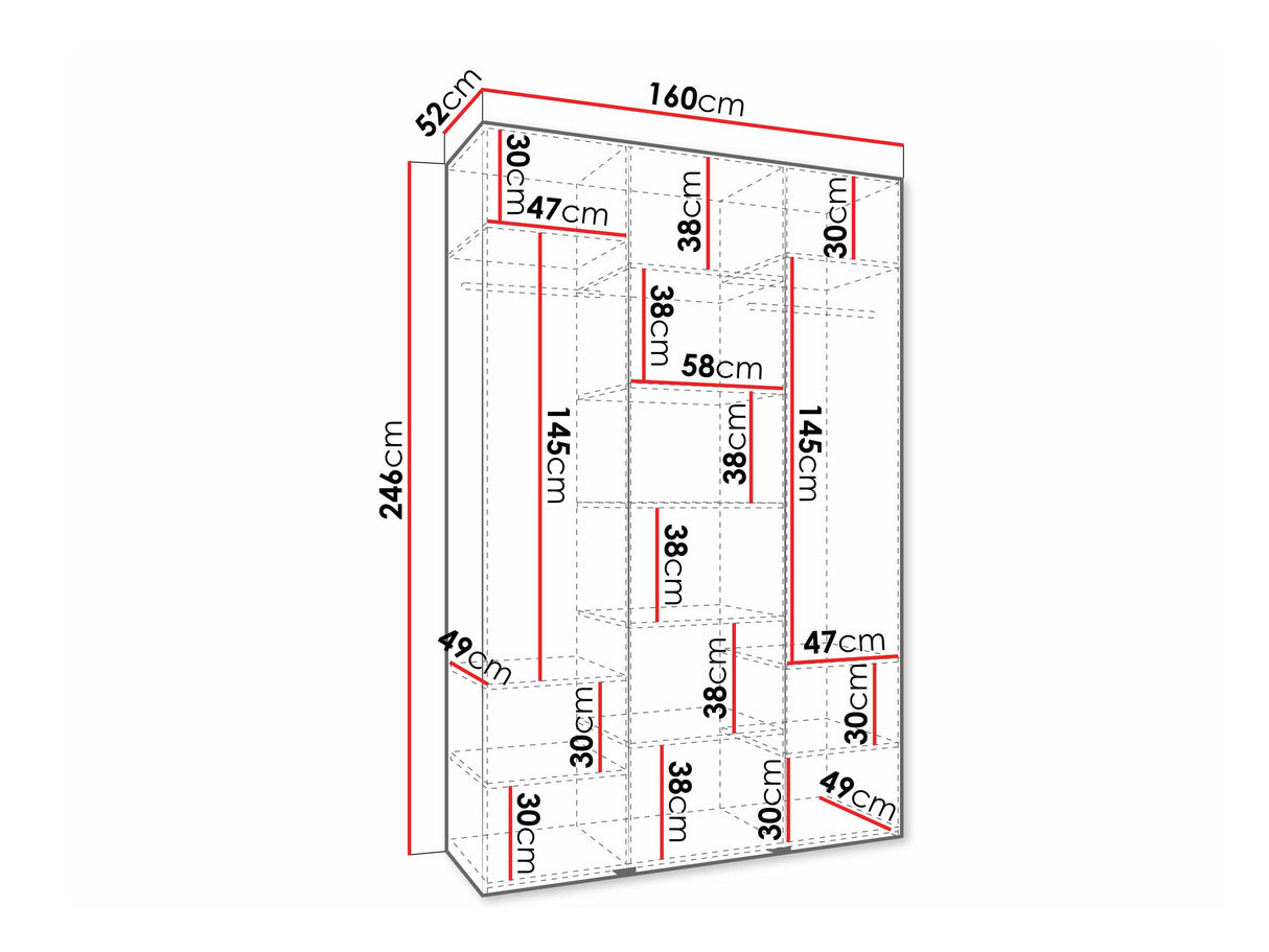 Gardróbszekrény Szafa COMO 3 120/130/140/150/160 (gł.40/50), Szín: Kasmír, Fogantyú színe: Aranysárga, Szélesség: 160 cm, Mélység: 52 cm, Fiókok: Nem