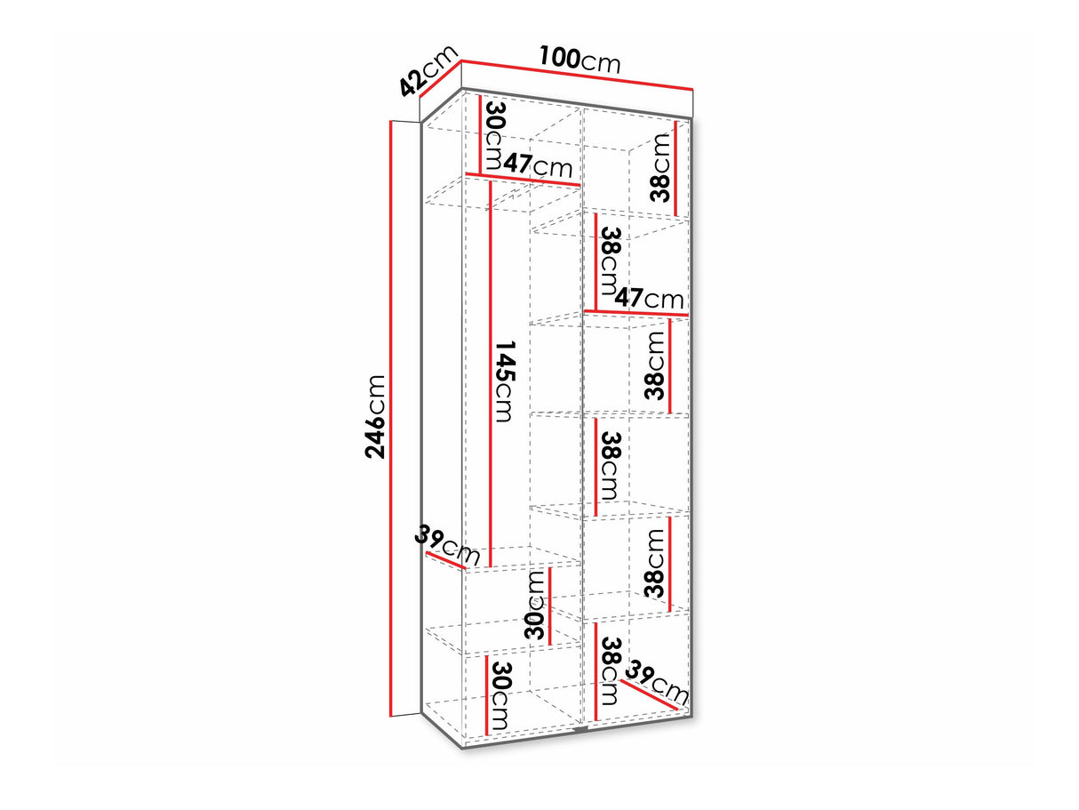 Gardróbszekrény Szafa COMO 4 100/110 (gł.40/50), Szín: Fehér, Fogantyú színe: Aranysárga, Fiókok: Nem, Szélesség: 100 cm, Mélység: 42 cm