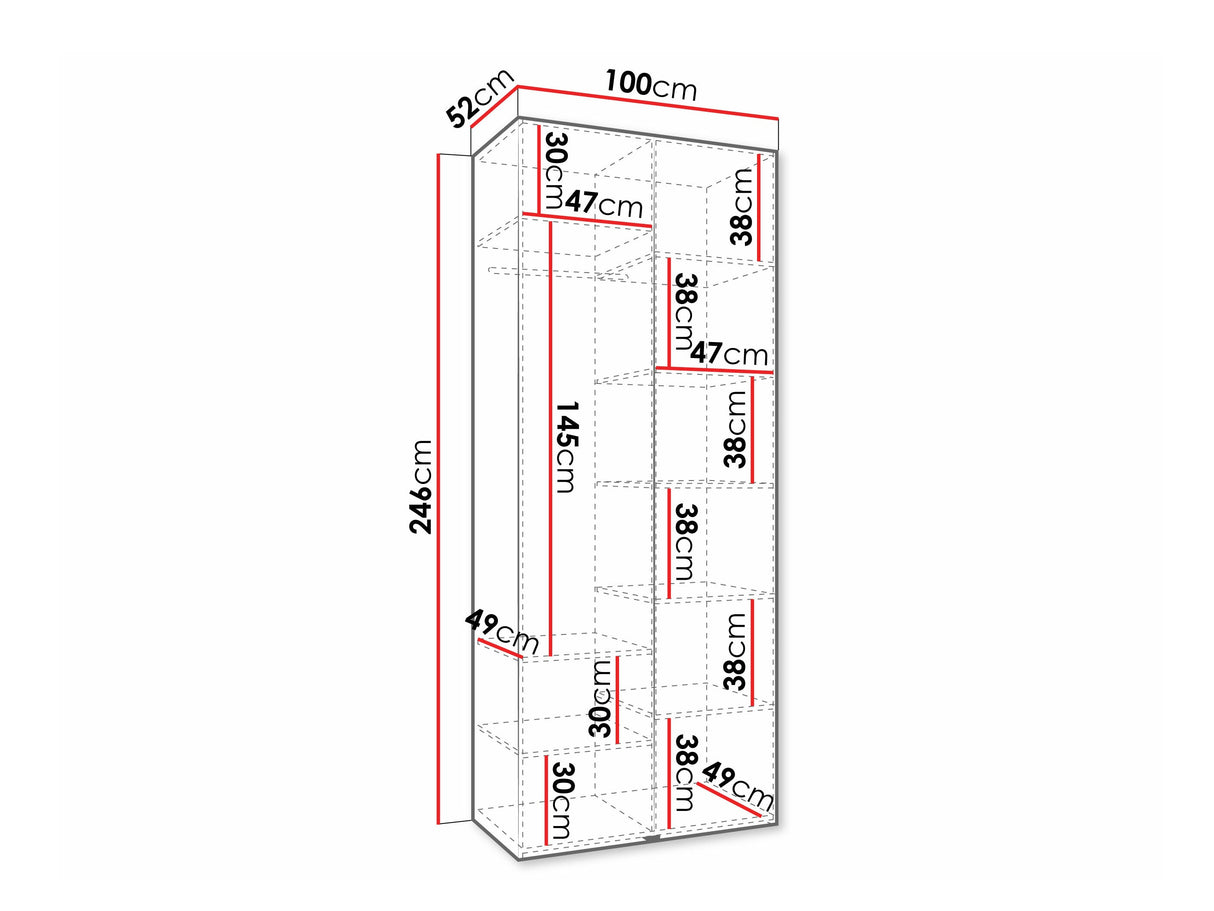 Gardróbszekrény Szafa COMO 4 100/110 (gł.40/50), Szín: Fehér, Fogantyú színe: Fekete, Fiókok: Nem, Szélesség: 100 cm, Mélység: 52 cm