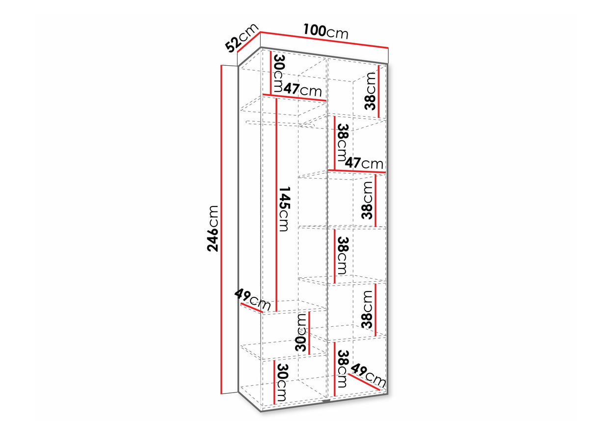 Gardróbszekrény Szafa COMO 4 100/110 (gł.40/50), Szín: Fehér, Fogantyú színe: Aranysárga, Fiókok: Nem, Szélesség: 100 cm, Mélység: 52 cm