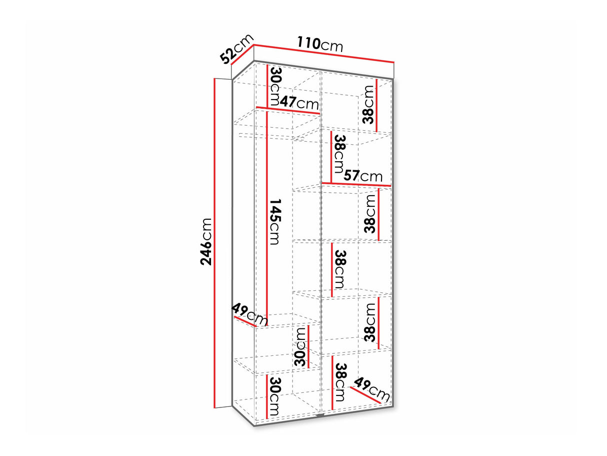 Gardróbszekrény Szafa COMO 4 100/110 (gł.40/50), Szín: Kasmír, Fogantyú színe: Fekete, Fiókok: Nem, Szélesség: 110 cm, Mélység: 52 cm