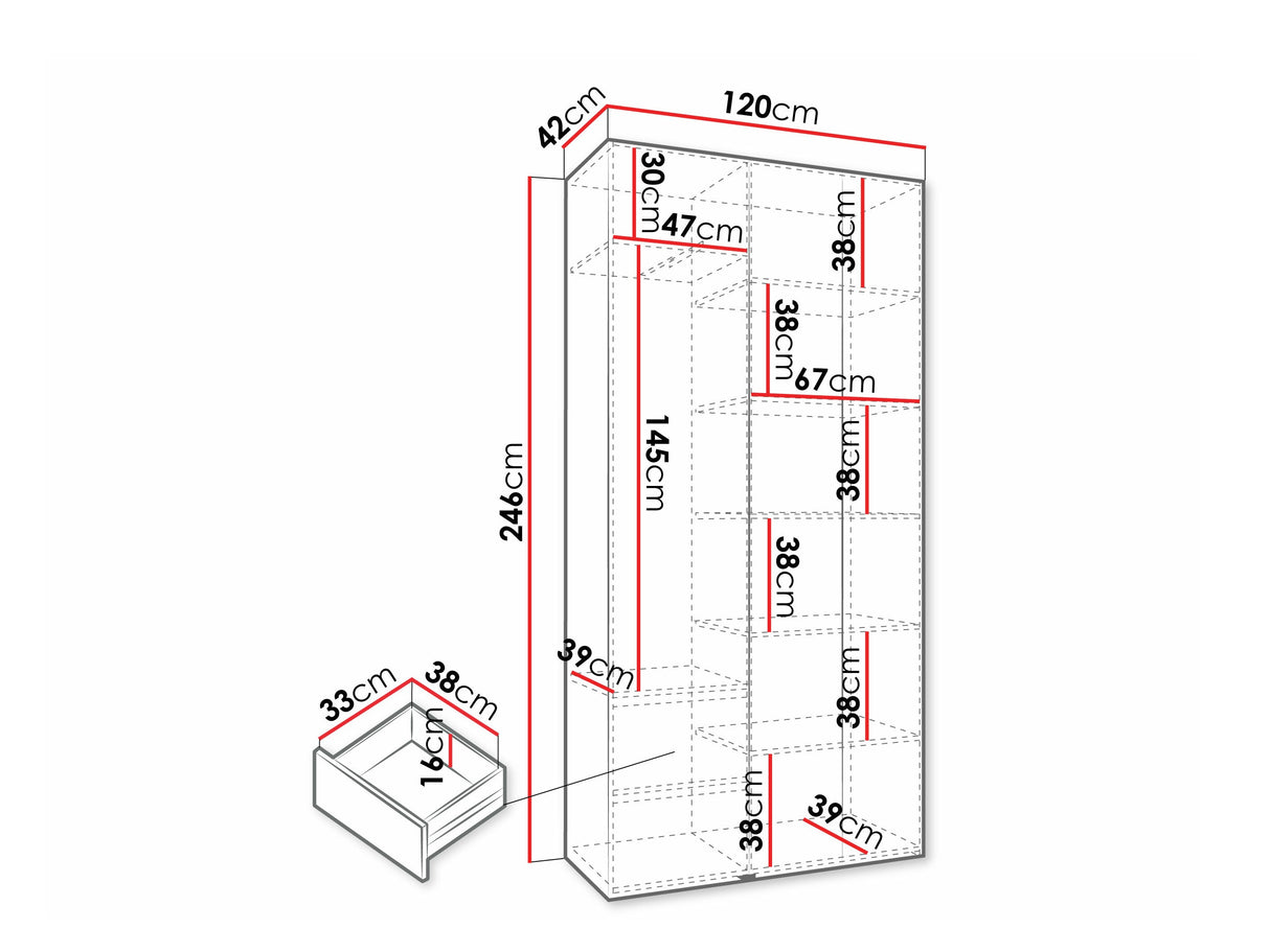 Gardróbszekrény Szafa COMO 4 120/130/140/150/160 (gł.40/50), Szín: Kasmír, Fogantyú színe: Fekete, Fiókok: Igen, Szélesség: 120 cm, Mélység: 42 cm
