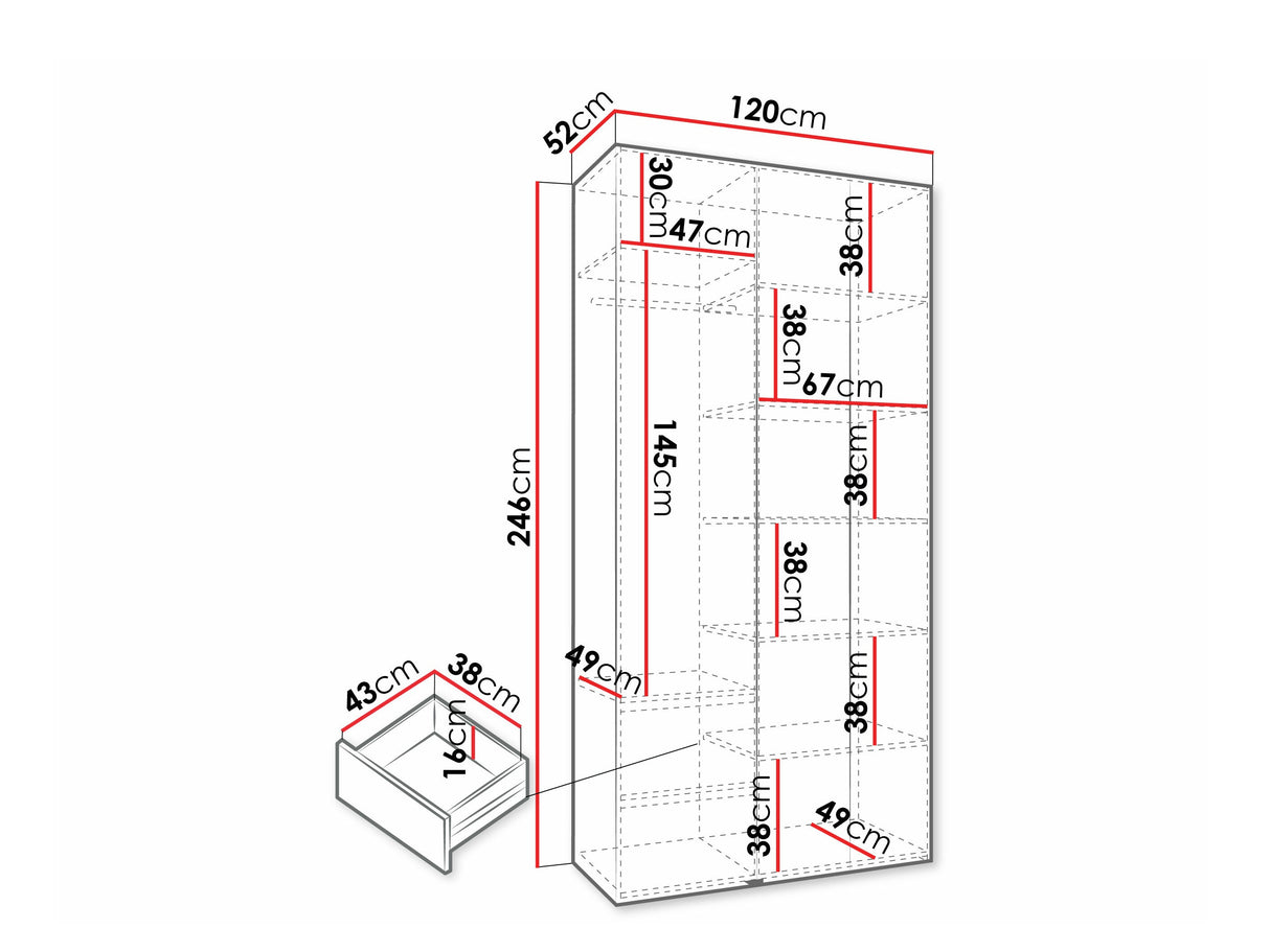 Gardróbszekrény Szafa COMO 4 120/130/140/150/160 (gł.40/50), Szín: Kasmír, Fogantyú színe: Fekete, Fiókok: Igen, Szélesség: 120 cm, Mélység: 52 cm