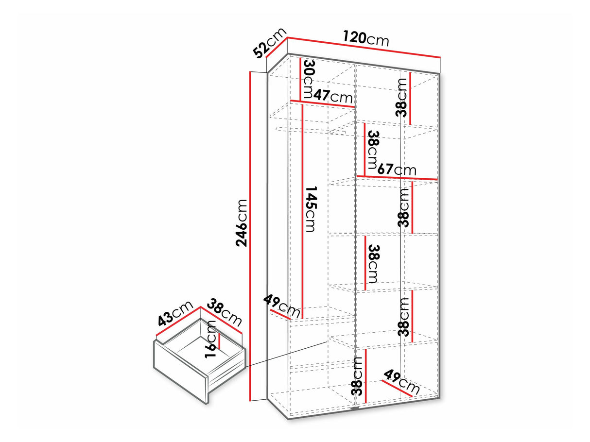 Gardróbszekrény Szafa COMO 4 120/130/140/150/160 (gł.40/50), Szín: Kasmír, Fogantyú színe: Aranysárga, Fiókok: Igen, Szélesség: 120 cm, Mélység: 52 cm