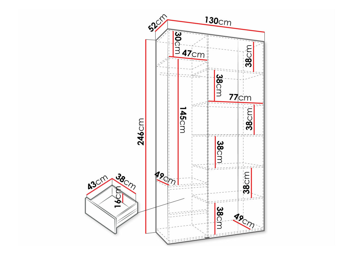 Gardróbszekrény Szafa COMO 4 120/130/140/150/160 (gł.40/50), Szín: Kasmír, Fogantyú színe: Fekete, Fiókok: Igen, Szélesség: 130 cm, Mélység: 52 cm