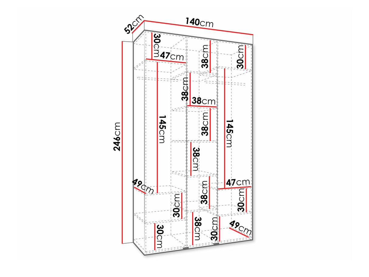 Gardróbszekrény Szafa COMO 4 120/130/140/150/160 (gł.40/50), Szín: Kasmír, Fogantyú színe: Aranysárga, Fiókok: Nem, Szélesség: 140 cm, Mélység: 52 cm