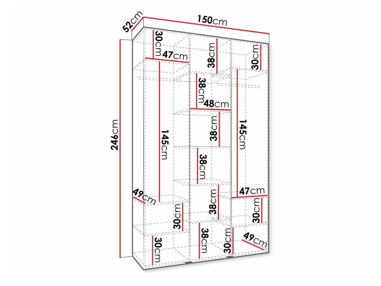 Gardróbszekrény Szafa COMO 4 120/130/140/150/160 (gł.40/50), Szín: Kasmír, Fogantyú színe: Aranysárga, Fiókok: Nem, Szélesség: 150 cm, Mélység: 52 cm