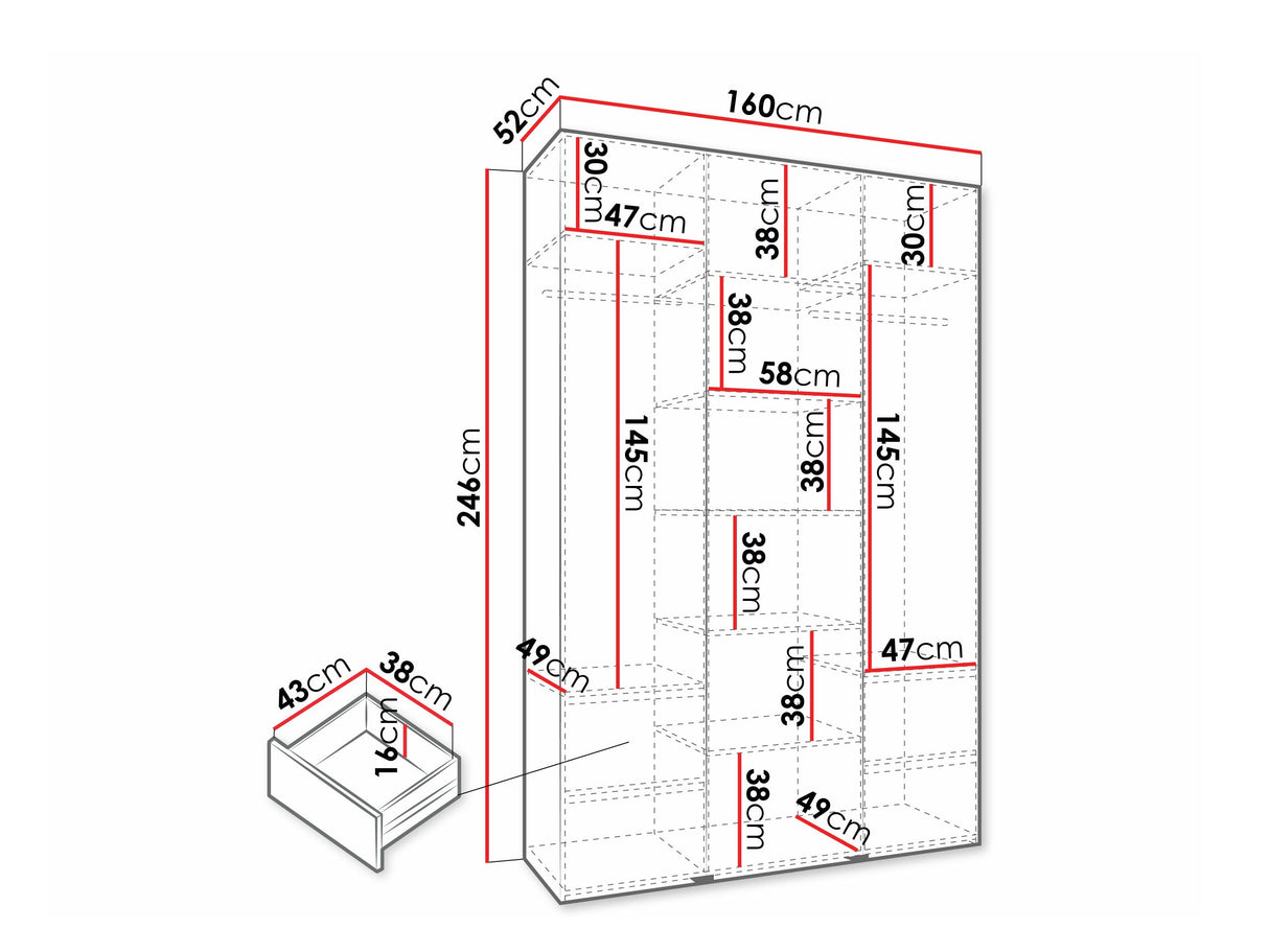 Gardróbszekrény Szafa COMO 4 120/130/140/150/160 (gł.40/50), Szín: Kasmír, Fogantyú színe: Aranysárga, Fiókok: Igen, Szélesség: 160 cm, Mélység: 52 cm