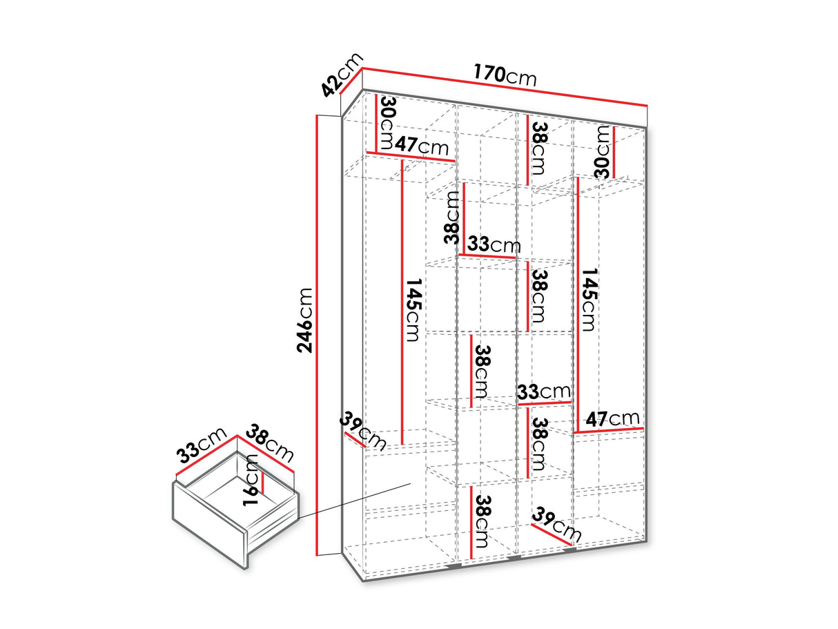 Gardróbszekrény Szafa COMO 4 170/180/190/200 (gł.40/50), Szín: Kasmír, Fogantyú színe: Aranysárga, Fiókok: Igen, Szélesség: 170 cm, Mélység: 42 cm