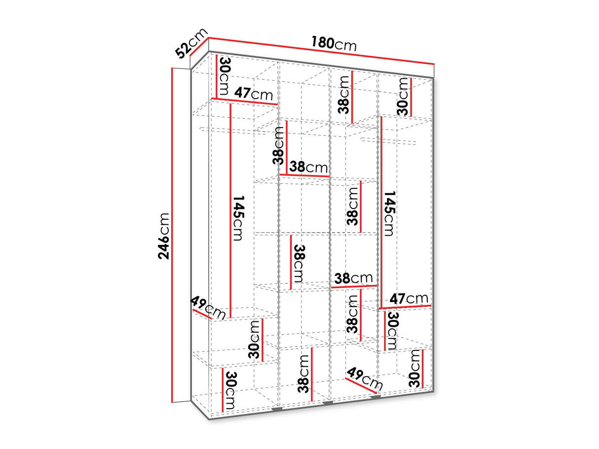 Gardróbszekrény Szafa COMO 4 170/180/190/200 (gł.40/50), Szín: Kasmír, Fogantyú színe: Aranysárga, Fiókok: Nem, Szélesség: 180 cm, Mélység: 52 cm
