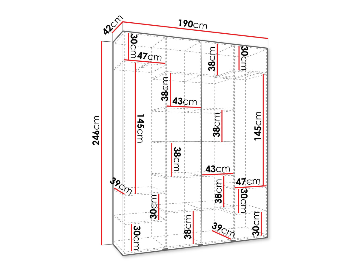 Gardróbszekrény Szafa COMO 4 170/180/190/200 (gł.40/50), Szín: Kasmír, Fogantyú színe: Aranysárga, Fiókok: Nem, Szélesség: 190 cm, Mélység: 42 cm