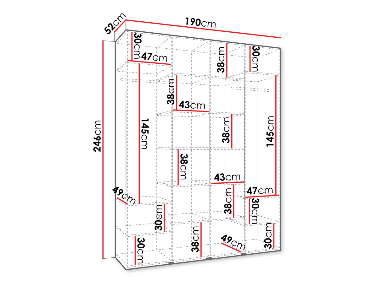 Gardróbszekrény Szafa COMO 4 170/180/190/200 (gł.40/50), Szín: Kasmír, Fogantyú színe: Aranysárga, Fiókok: Nem, Szélesség: 190 cm, Mélység: 52 cm