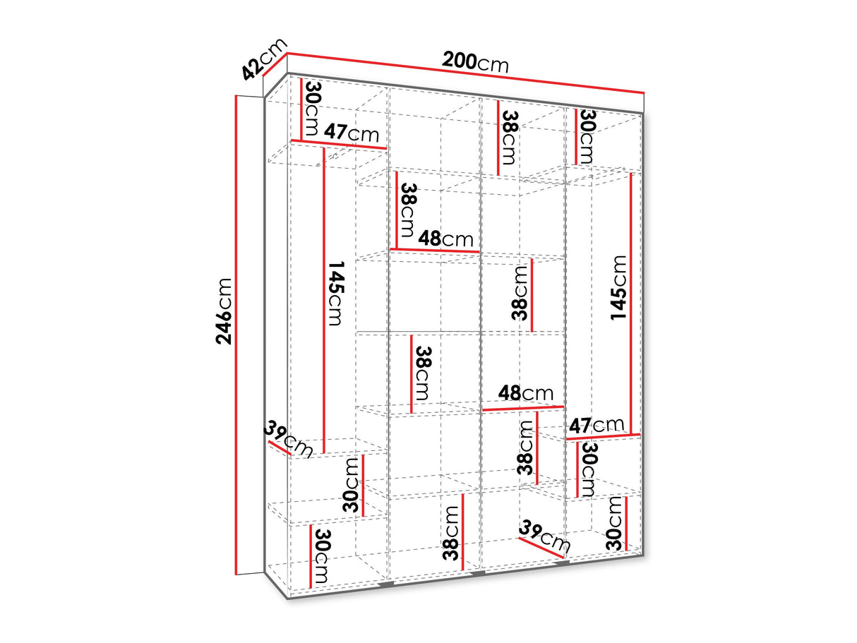 Gardróbszekrény Szafa COMO 4 170/180/190/200 (gł.40/50), Szín: Kasmír, Fogantyú színe: Aranysárga, Fiókok: Nem, Szélesség: 200 cm, Mélység: 42 cm