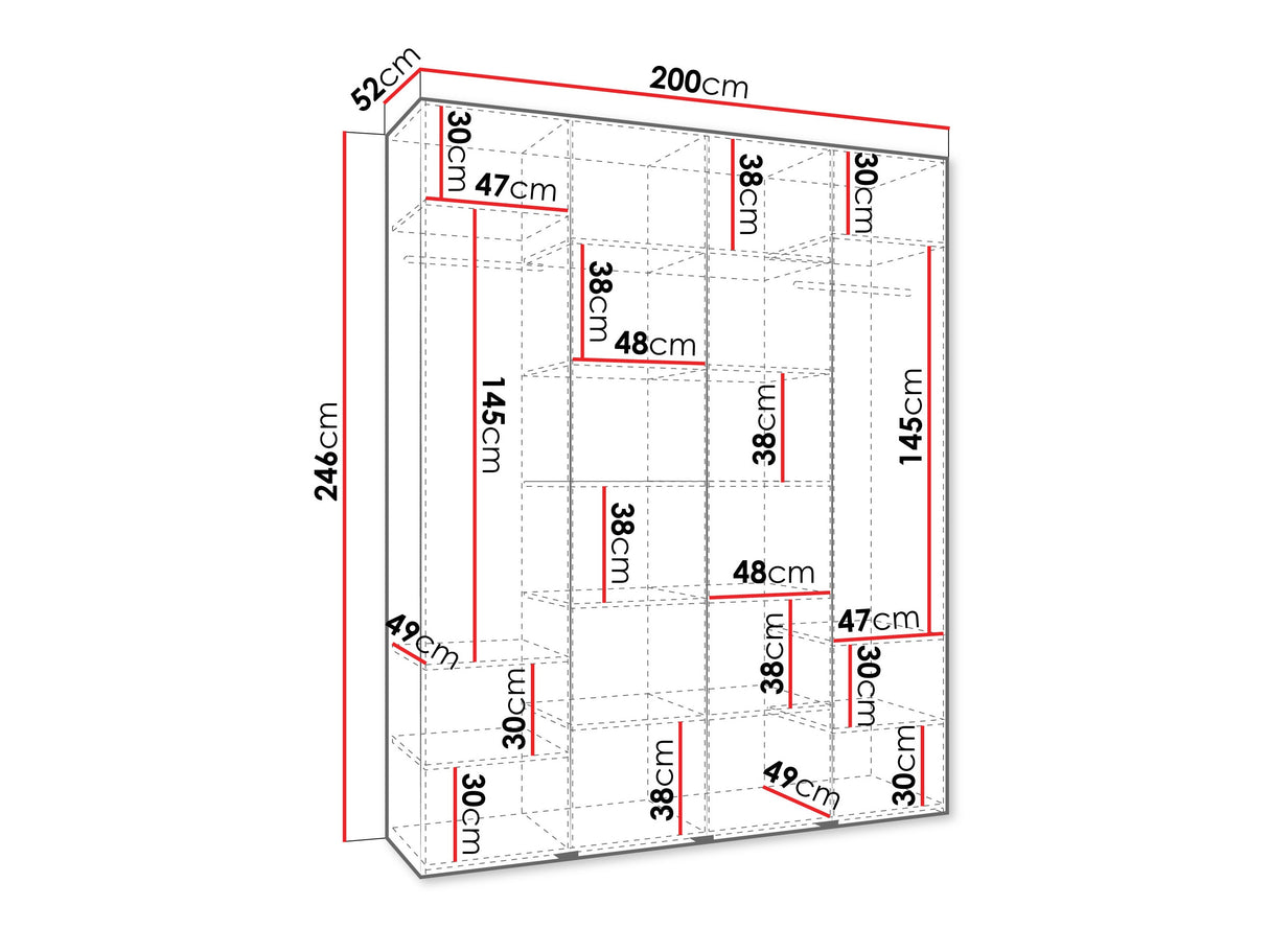 Gardróbszekrény Szafa COMO 4 170/180/190/200 (gł.40/50), Szín: Kasmír, Fogantyú színe: Aranysárga, Fiókok: Nem, Szélesség: 200 cm, Mélység: 52 cm