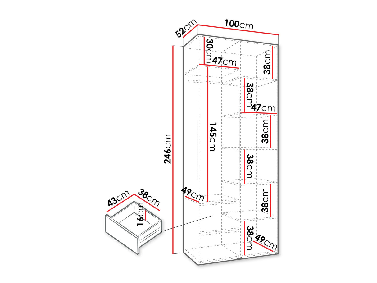 Gardróbszekrény Szafa COMO 1 100/110 (gł.42/52), Szín: Kasmír, Fogantyú színe: Aranysárga, Fiókok: Igen, Szélesség: 100 cm, Mélység: 52 cm