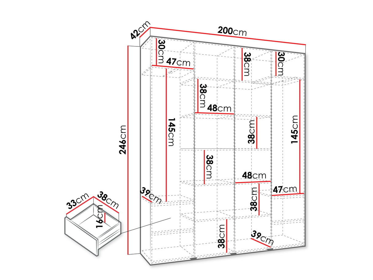 Gardróbszekrény Szafa COMO 1 170/180/190/200 (gł.42.52), Szín: Kasmír, Fogantyú színe: Fekete, Fiókok: Igen, Szélesség: 200 cm, Mélység: 42 cm