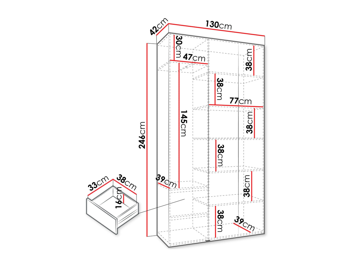 Gardróbszekrény Szafa COMO 1 120/130/140/150/160 (gł.42/52), Szín: Kasmír, Fogantyú színe: Fekete, Fiókok: Igen, Szélesség: 130 cm, Mélység: 42 cm