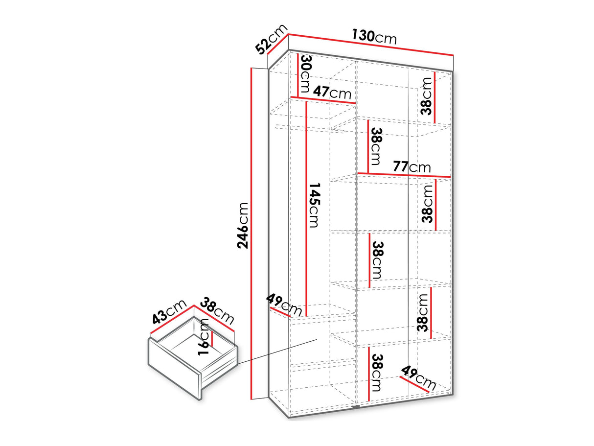 Gardróbszekrény Szafa COMO 1 120/130/140/150/160 (gł.42/52), Szín: Kasmír, Fogantyú színe: Aranysárga, Fiókok: Igen, Szélesség: 130 cm, Mélység: 52 cm