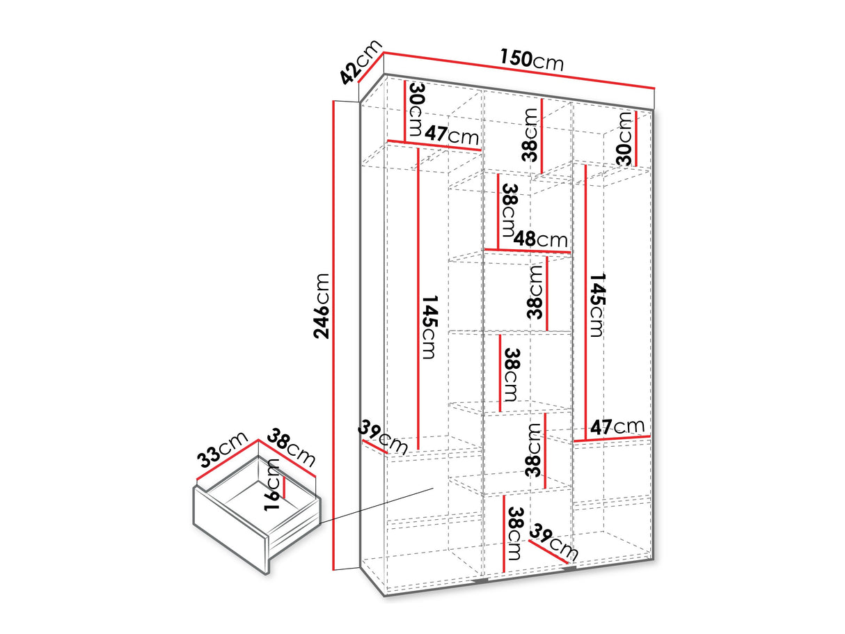 Gardróbszekrény Szafa COMO 1 120/130/140/150/160 (gł.42/52), Szín: Kasmír, Fogantyú színe: Aranysárga, Fiókok: Igen, Szélesség: 150 cm, Mélység: 42 cm