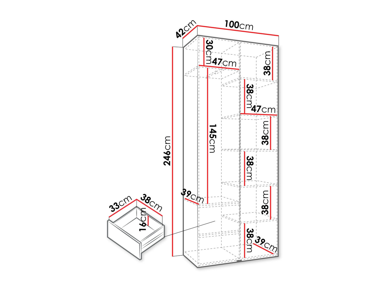 Gardróbszekrény Szafa COMO 2 100 (gł.40), Szín: Fehér, Fogantyú színe: Fekete, Fiókok: Igen, Szélesség: 100 cm, Mélység: 42 cm