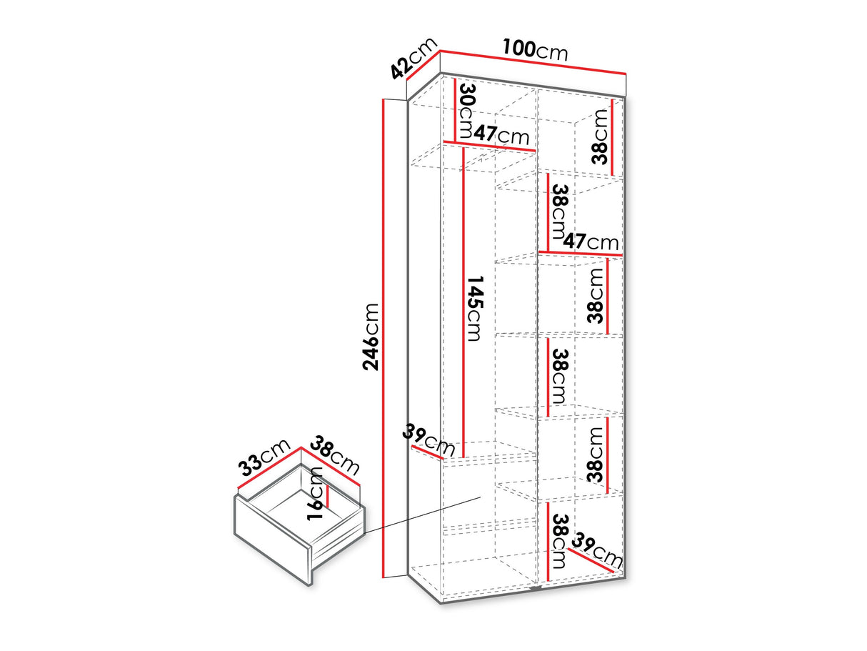 Gardróbszekrény Szafa COMO 2 100 (gł.40), Szín: Kasmír, Fogantyú színe: Fekete, Fiókok: Igen, Szélesség: 100 cm, Mélység: 42 cm