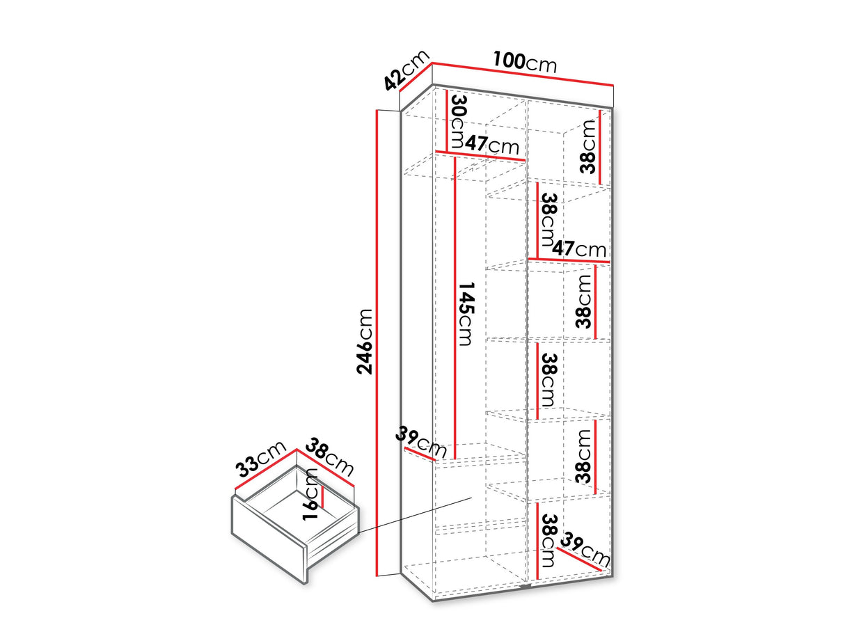 Gardróbszekrény Szafa COMO 2 100 (gł.40), Szín: Kasmír, Fogantyú színe: Aranysárga, Fiókok: Igen, Szélesség: 100 cm, Mélység: 42 cm