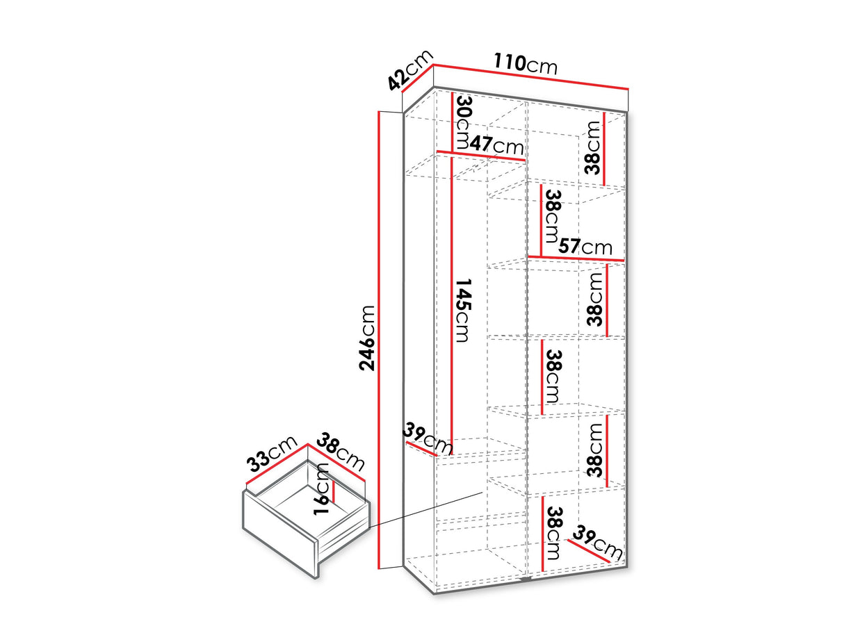 Gardróbszekrény Szafa COMO 2 100 (gł.40), Szín: Fehér, Fogantyú színe: Fekete, Fiókok: Igen, Szélesség: 110 cm, Mélység: 42 cm