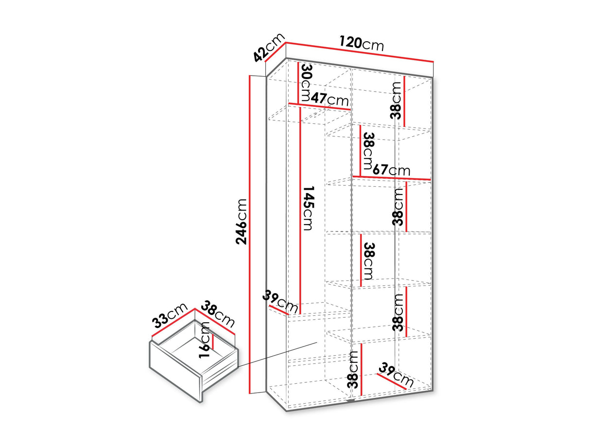 Gardróbszekrény Szafa COMO 2 120/130/140/150/160 (gł.40/50), Szín: Kasmír, Fogantyú színe: Aranysárga, Fiókok: Igen, Szélesség: 120 cm, Mélység: 42 cm