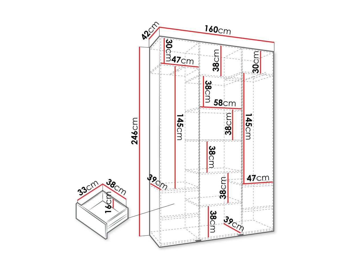 Gardróbszekrény Szafa COMO 2 120/130/140/150/160 (gł.40/50), Szín: Kasmír, Fogantyú színe: Aranysárga, Fiókok: Igen, Szélesség: 160 cm, Mélység: 42 cm