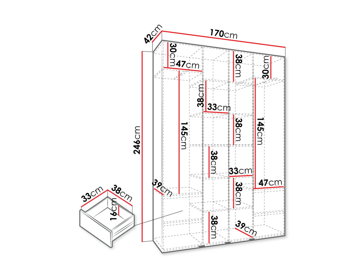 Gardróbszekrény Szafa COMO 2 170/180/190/200 (gł.40/50), Szín: Kasmír, Fogantyú színe: Aranysárga, Fiókok: Igen, Szélesség: 170 cm, Mélység: 42 cm