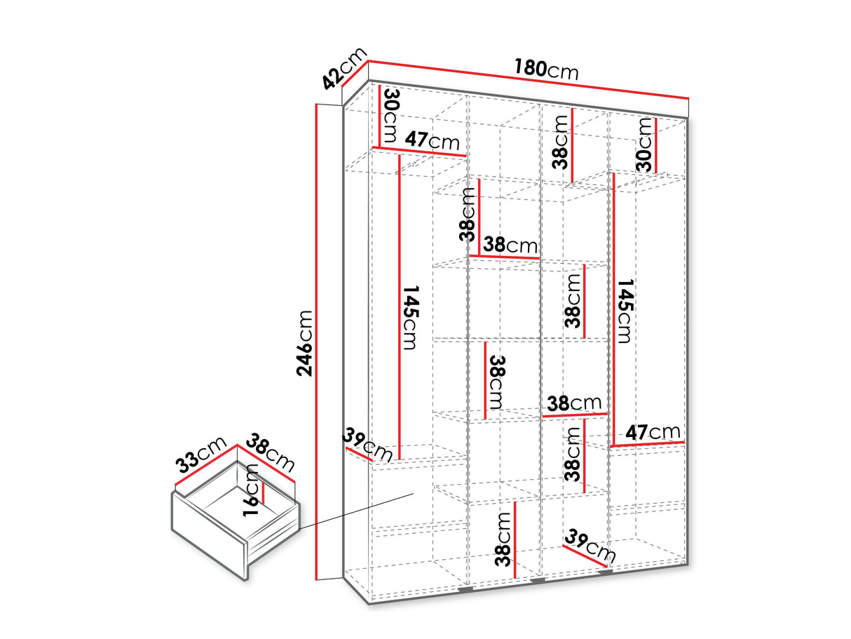 Gardróbszekrény Szafa COMO 2 170/180/190/200 (gł.40/50), Szín: Kasmír, Fogantyú színe: Aranysárga, Fiókok: Igen, Szélesség: 180 cm, Mélység: 42 cm