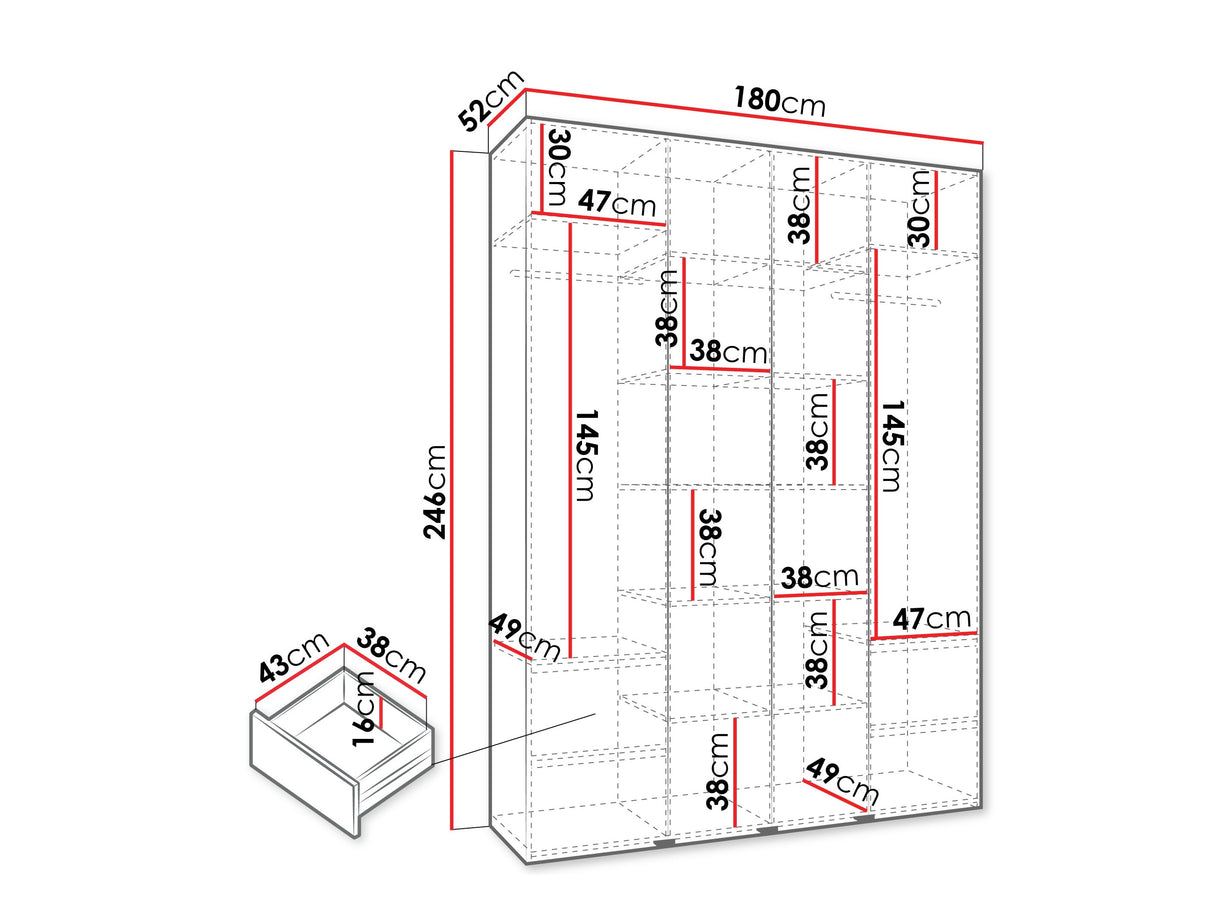 Gardróbszekrény Szafa COMO 2 170/180/190/200 (gł.40/50), Szín: Kasmír, Fogantyú színe: Aranysárga, Fiókok: Igen, Szélesség: 180 cm, Mélység: 52 cm