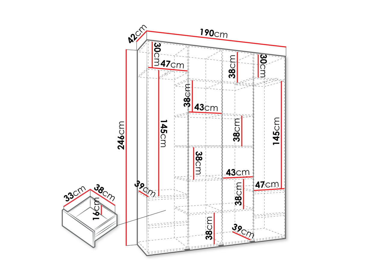 Gardróbszekrény Szafa COMO 2 170/180/190/200 (gł.40/50), Szín: Kasmír, Fogantyú színe: Aranysárga, Fiókok: Igen, Szélesség: 190 cm, Mélység: 42 cm