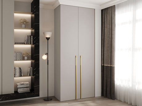 Gardróbszekrény Szafa COMO 3 100/110 (gł.40/50), Szín: Kasmír, Fogantyú színe: Aranysárga, Fiókok: Igen, Szélesség: 100 cm, Mélység: 42 cm