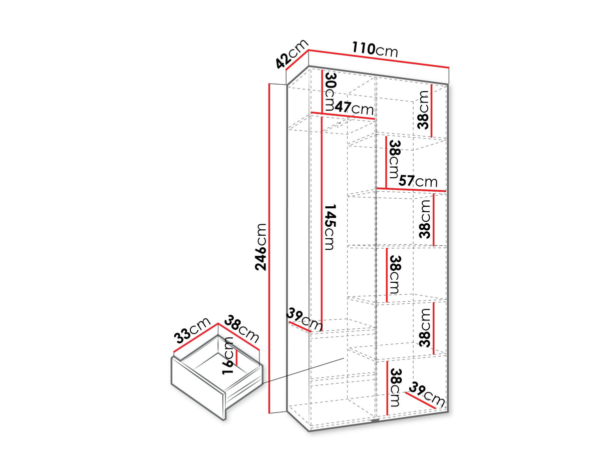 Gardróbszekrény Szafa COMO 3 100/110 (gł.40/50), Szín: Kasmír, Fogantyú színe: Aranysárga, Fiókok: Igen, Szélesség: 110 cm, Mélység: 42 cm