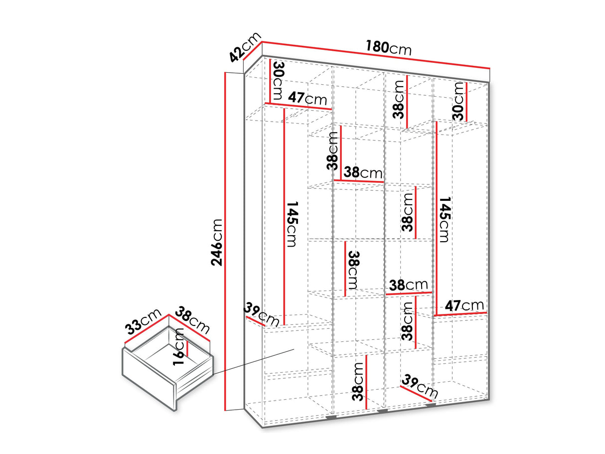 Gardróbszekrény Szafa COMO 3 170/180/190/200 (gł.40/50), Szín: Kasmír, Fogantyú színe: Fekete, Fiókok: Igen, Szélesség: 180 cm, Mélység: 42 cm