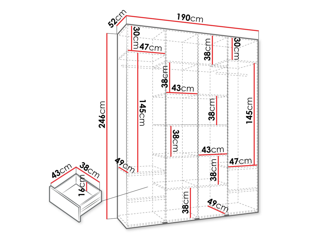 Gardróbszekrény Szafa COMO 3 170/180/190/200 (gł.40/50), Szín: Kasmír, Fogantyú színe: Aranysárga, Fiókok: Igen, Szélesség: 190 cm, Mélység: 52 cm