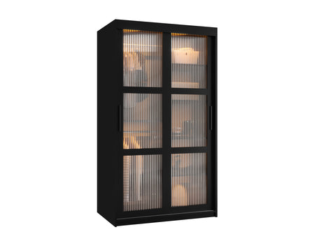 Gardróbszekrény Szafa 100 FLUTES, Szín: Fekete, Fiókok: Igen, Szélesség: 100 cm, Led világítás: Igen