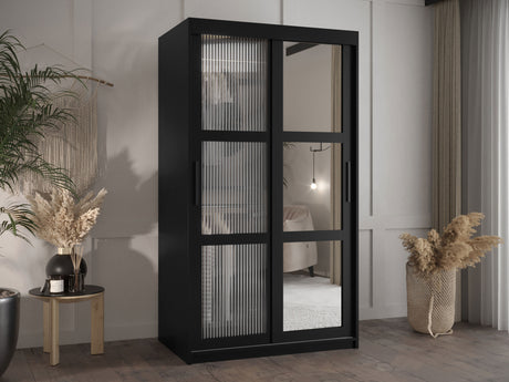 Gardróbszekrény Szafa 100 FLUTES 2, Szín: Fekete, Fiókok: Igen, Szélesség: 100 cm, Led világítás: Nem