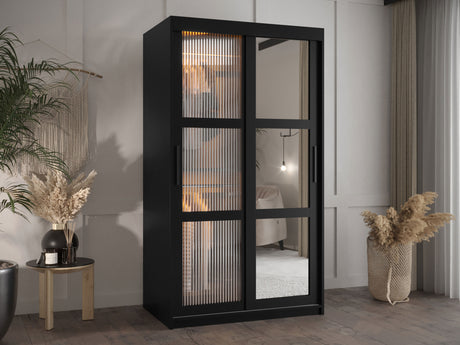 Gardróbszekrény Szafa 100 FLUTES 2, Szín: Fekete, Fiókok: Nem, Szélesség: 100 cm, Led világítás: Igen