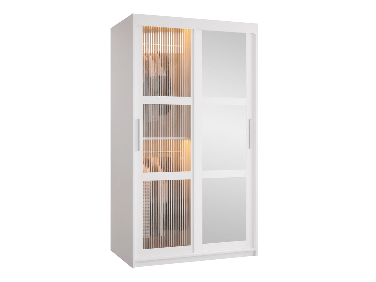 Gardróbszekrény Szafa 100 FLUTES 2, Szín: Fehér, Fiókok: Igen, Szélesség: 100 cm, Led világítás: Igen