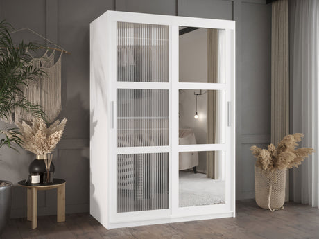 Gardróbszekrény Szafa 100 FLUTES 2, Szín: Fehér, Fiókok: Igen, Szélesség: 120 cm, Led világítás: Nem